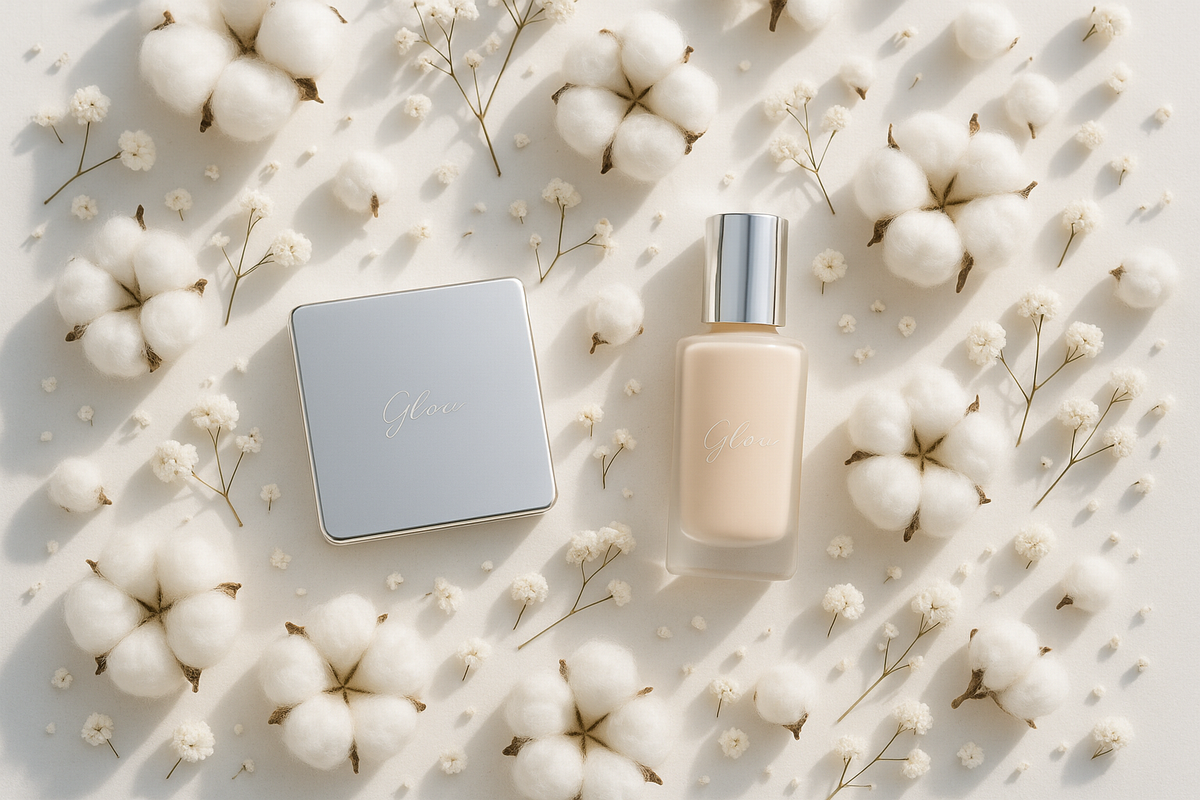 冬のツヤ肌をつくる化粧下地イメージ（うるおいと光沢を感じるベースメイク）